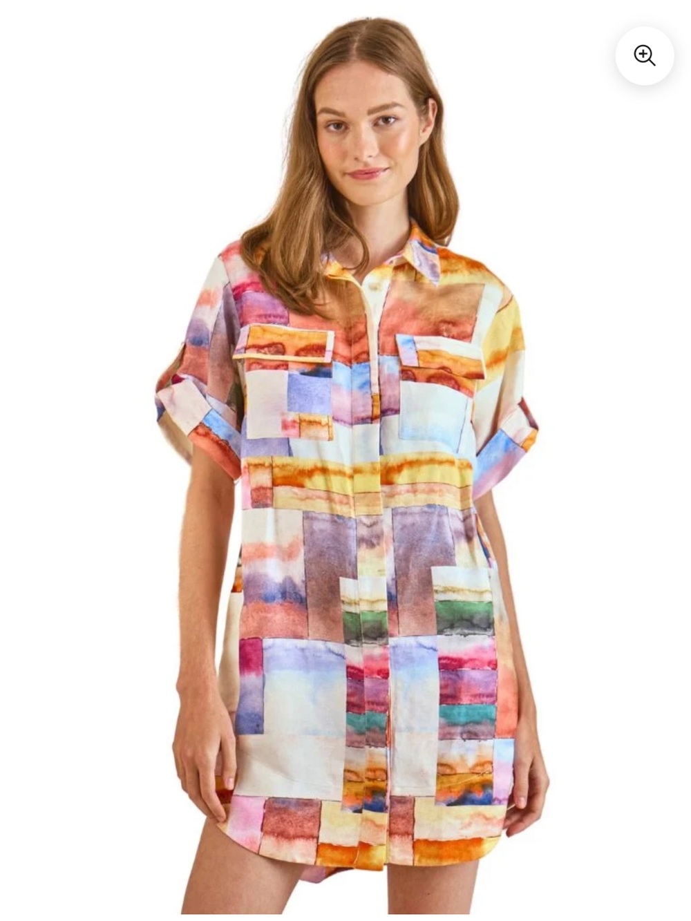 HUNTER BELL Nicole Watercolor Mosaic Shirt Dress NWT - Picture 4 of 5